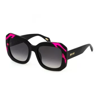 JUSTCAVALLI Damskie okulary przeciwsłoneczne SJC085-5409P2 kwadratowe, oprawki Havana Brown, brązowe polaryzacyjne soczewki, 54mm