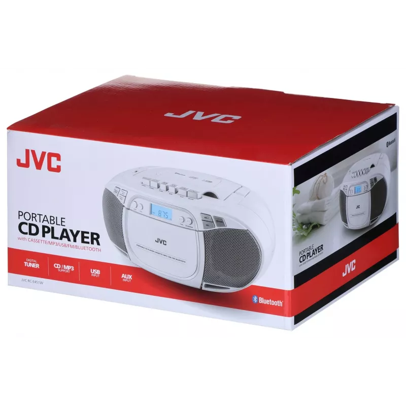 JVC RC-E451W Przenośny odtwarzacz CD z radiem FM/AM, AUX-In, Bass Boost, Biały