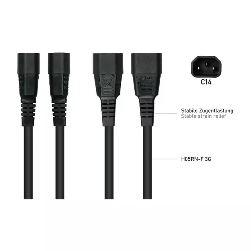 Kabelmeister C14 do C15 Przewód zasilający do warunków wysokotemperaturowych 0,5 m 10A 250V Czarny