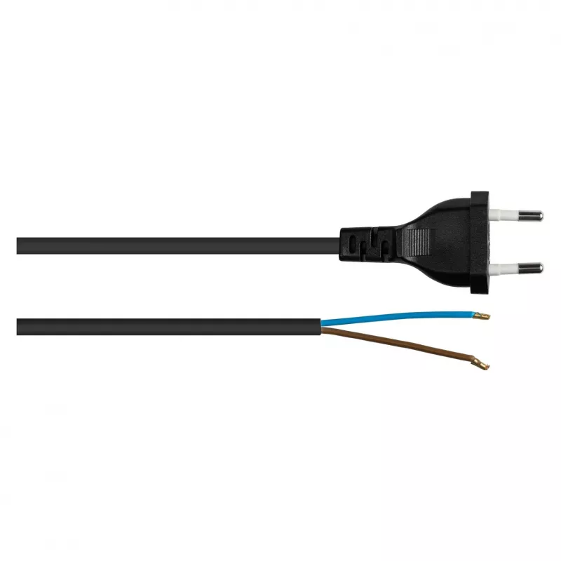Kabelmeister Kabel zasilający euro z wolnym końcem, H03VVH2-F, 2 x 0.75 mm², 3 m, czarny
