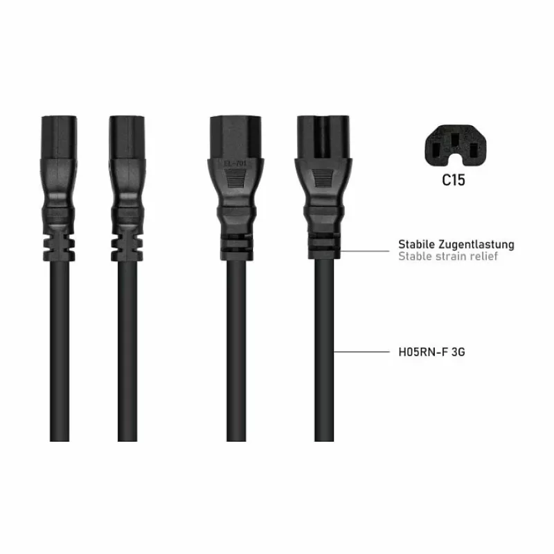 Kabelmeister IEC C14 do C15 Przewód zasilający 3m (SK1450-S030) – Czarny
