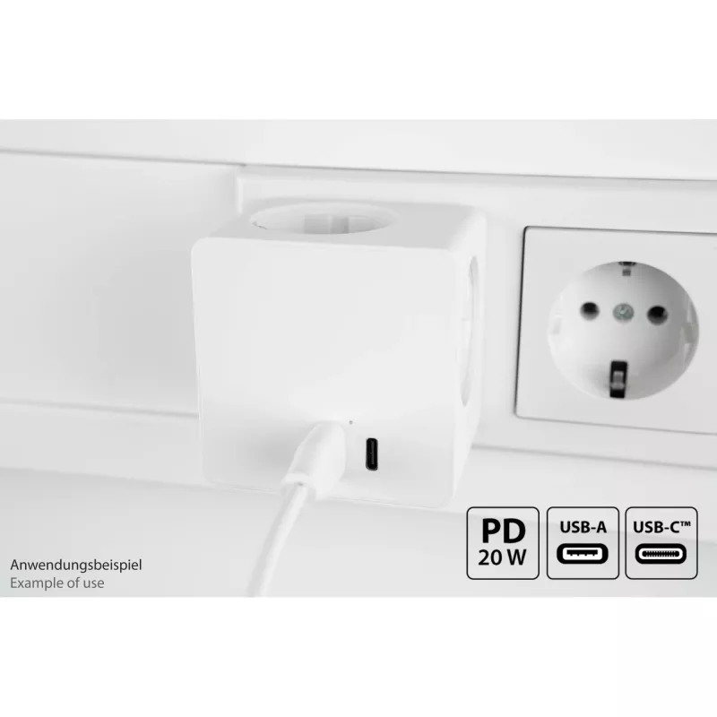 KABELMEISTER Power Strip Cube z 3 gniazdami Schutzkontakt, USB-C 20W PD 3.0 i USB-A 18W, 1.5m, Biały