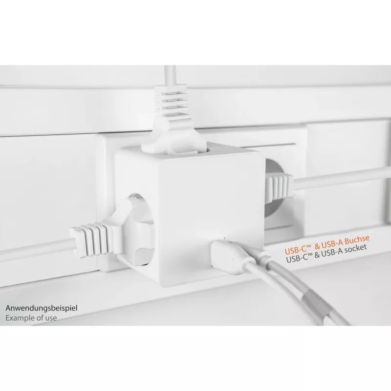 KABELMEISTER Power Strip Cube z 3 gniazdami Schutzkontakt, USB-C 20W PD 3.0 i USB-A 18W, 1.5m, Biały
