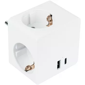 KABELMEISTER Power Strip Cube z 3 gniazdami Schutzkontakt, USB-C 20W PD 3.0 i USB-A 18W, 1.5m, Biały