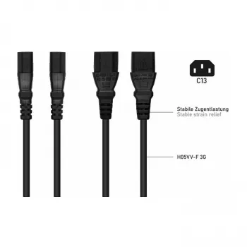 Kabelmeister Wtyczka Schuko (kąt 90°) do 2x IEC C13 Przewód rozgałęźny Y, 2m, Czarny