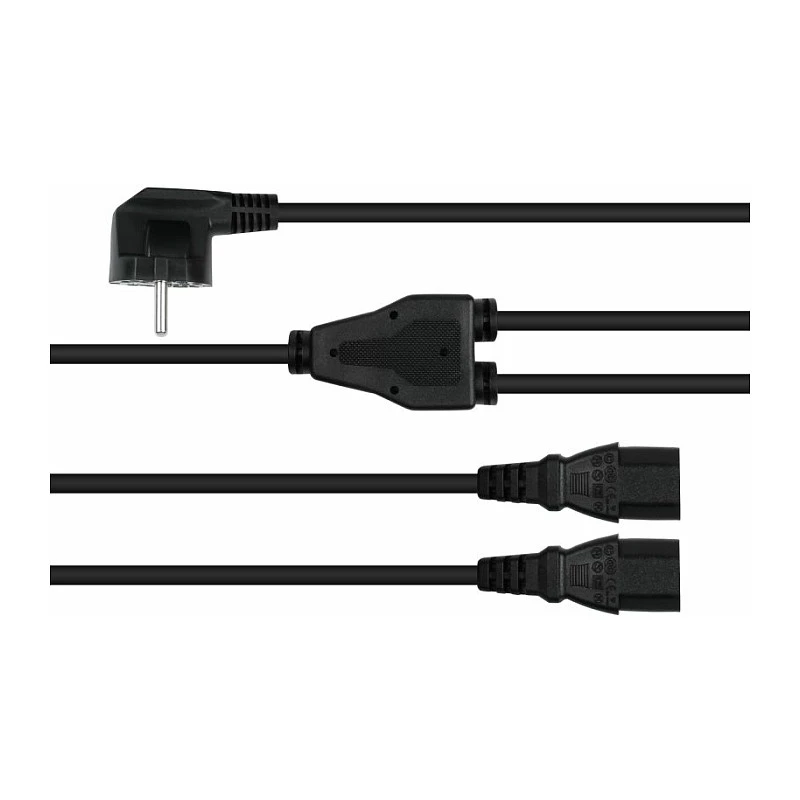 Kabelmeister Wtyczka Schuko (kąt 90°) do 2x IEC C13 Przewód rozgałęźny Y, 2m, Czarny