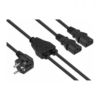 Kabelmeister Wtyczka Schuko (kąt 90°) do 2x IEC C13 Przewód rozgałęźny Y, 2m, Czarny