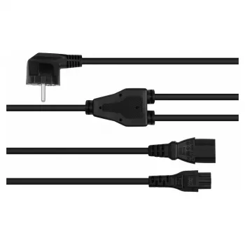 Kabelmeister Kabel rozdzielczy zasilania Schuko, wtyk kątowy 90° do C13 + C5, Czarny, 2m