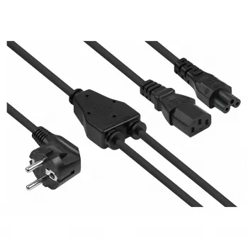 Kabelmeister Kabel rozdzielczy zasilania Schuko, wtyk kątowy 90° do C13 + C5, Czarny, 2m