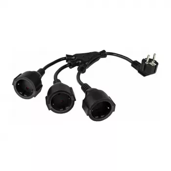 Kabelmeister SK0103-S002 rozgałęźnik zasilania Schuko 3-drożny, wtyczka kątowa 90°, kabel 0,2 m, czarny