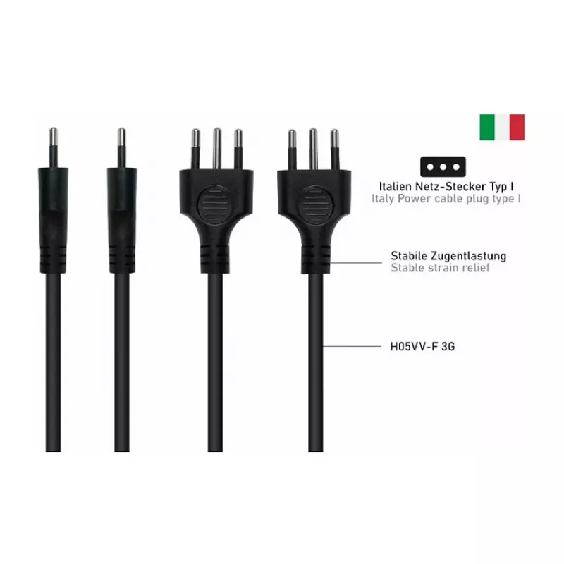 Kabelmeister SK6505-S018 Przewód zasilający AC - wtyczka włoska typu I do IEC C5, czarny, 1,8 m