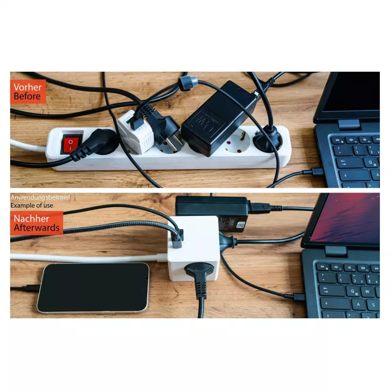 kabelmeister Socket Cube 3 Outlets with USB-C and USB-A, White, 2m