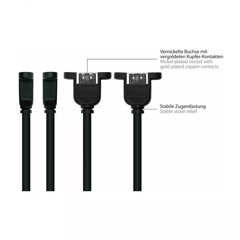 Kabelmeister Kabel Przedłużający USB 2.0, Typ A Męski do Panelowego Typ A Żeńskiego, 1m, Czarny