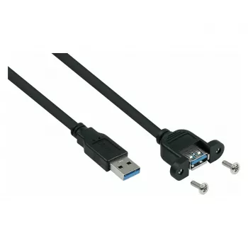 Kabelmeister przedłużacz USB 3.0, montaż panelowy, wtyk A na gniazdo A, 0,3 m, czarny, certyfikat UL