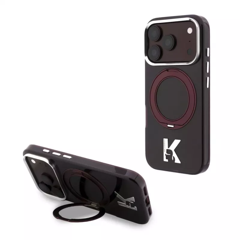 Karl Lagerfeld IML Ring Stand 360 Kameo Metal MagSafe etui do iPhone 18 Pro / 17 Pro - Burgund