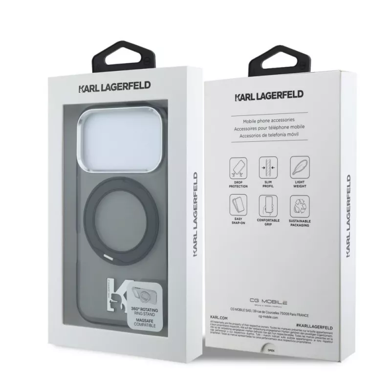 Karl Lagerfeld IML Ring Stand 360 Kameo Metal MagSafe etui do iPhone 18 Pro Max / 17 Pro Max - Czarny