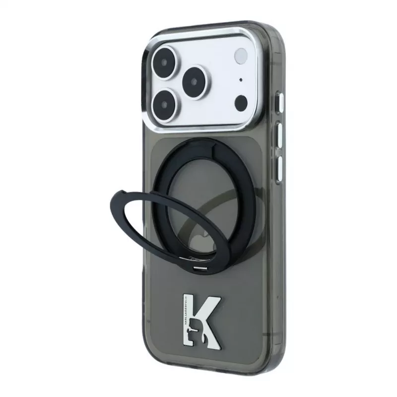 Karl Lagerfeld IML Ring Stand 360 Kameo Metal MagSafe etui do iPhone 18 Pro Max / 17 Pro Max - Czarny