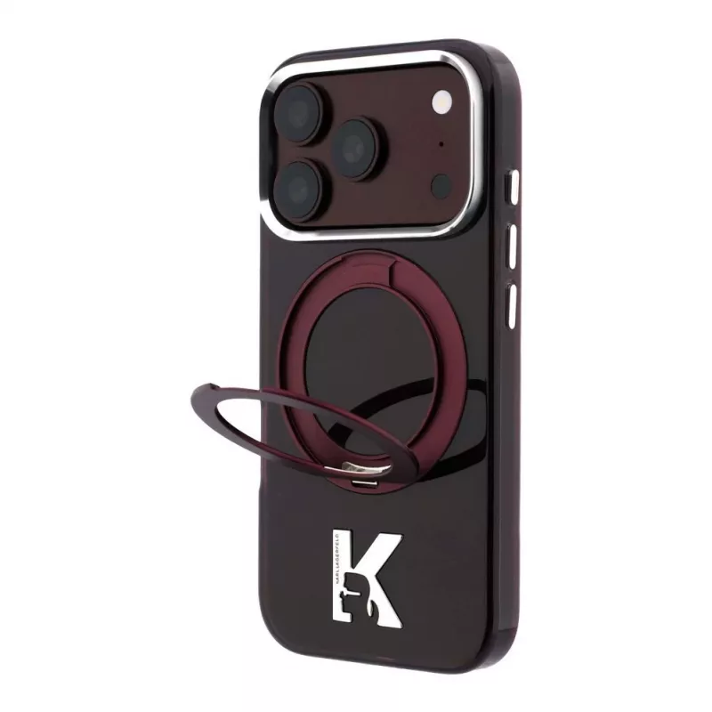 Karl Lagerfeld IML Ring Stand 360 Kameo Metal MagSafe etui do iPhone 18 Pro Max / 17 Pro Max Burgund