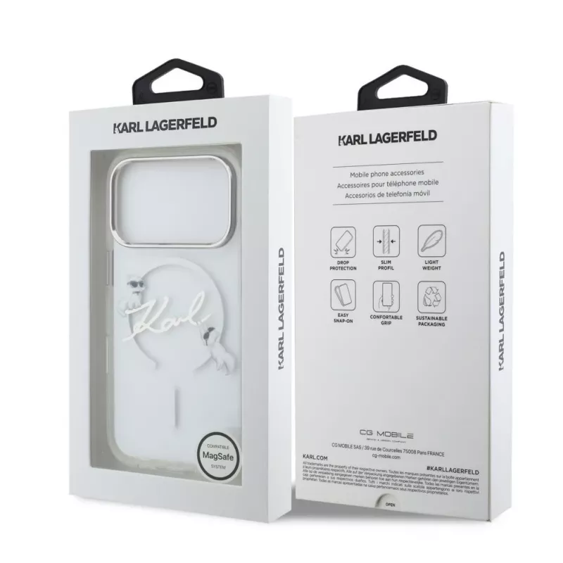 Karl Lagerfeld iPhone 15 Pro MagSafe twarda obudowa przezroczysta z logo Karl Script