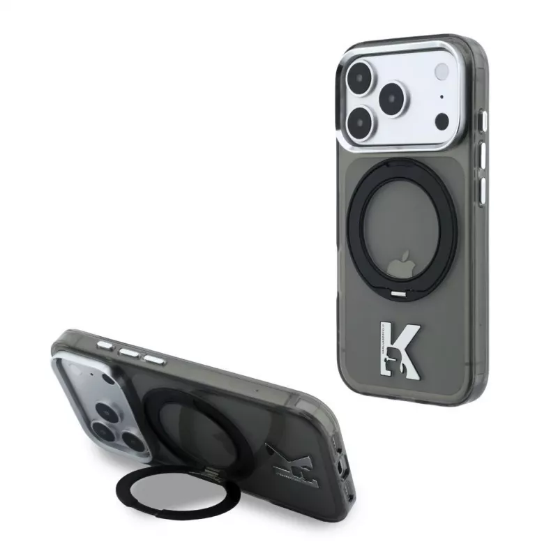 Karl Lagerfeld iPhone 18 Pro / 17 Pro MagSafe IML Ring Stand 360 Kameo Metal Case - Czarny