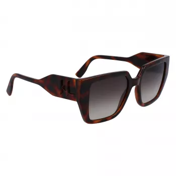 KARL LAGERFELD KL6098SN-240 Damskie kwadratowe okulary przeciwsłoneczne z acetatu - brązowa oprawka Havana, brązowe soczewki gradientowe - 52/19/140 mm