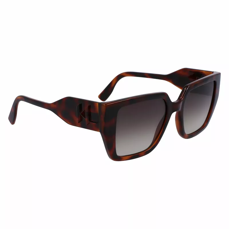 KARL LAGERFELD KL6098SN-240 Damskie kwadratowe okulary przeciwsłoneczne z acetatu - brązowa oprawka Havana, brązowe soczewki gradientowe - 52/19/140 mm