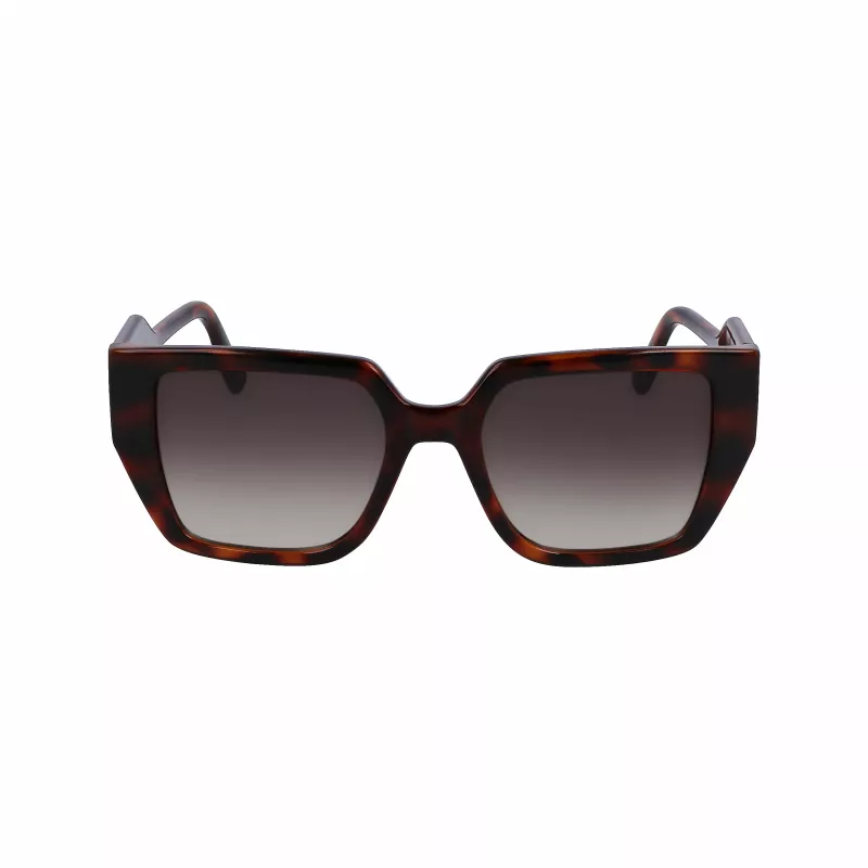 KARL LAGERFELD KL6098SN-240 Damskie kwadratowe okulary przeciwsłoneczne z acetatu - brązowa oprawka Havana, brązowe soczewki gradientowe - 52/19/140 mm