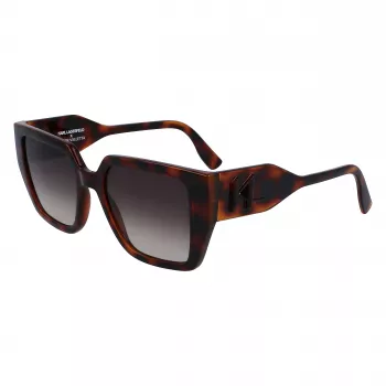 KARL LAGERFELD KL6098SN-240 Damskie kwadratowe okulary przeciwsłoneczne z acetatu - brązowa oprawka Havana, brązowe soczewki gradientowe - 52/19/140 mm