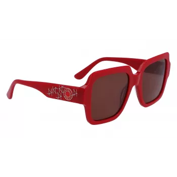 KARL LAGERFELD KL6104SR-600 Damskie okulary przeciwsłoneczne kocie oko Błyszczący czerwony szary gradient 53mm