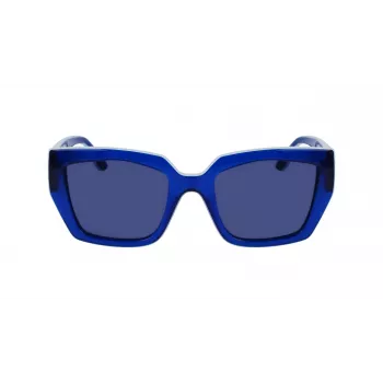 KARL LAGERFELD KL6143S-400 Damskie kwadratowe okulary przeciwsłoneczne z acetatu, ciemnoniebieska oprawka, szare gradientowe szkła, 53 mm