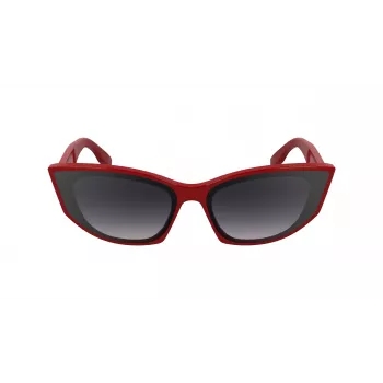 KARL LAGERFELD KL6162S-600 Damskie okulary przeciwsłoneczne motylkowe - czerwono-bordowa oprawka acetatowa, gradientowe brązowe soczewki, 64/14/140 mm
