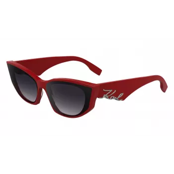 KARL LAGERFELD KL6162S-600 Damskie okulary przeciwsłoneczne motylkowe - czerwono-bordowa oprawka acetatowa, gradientowe brązowe soczewki, 64/14/140 mm