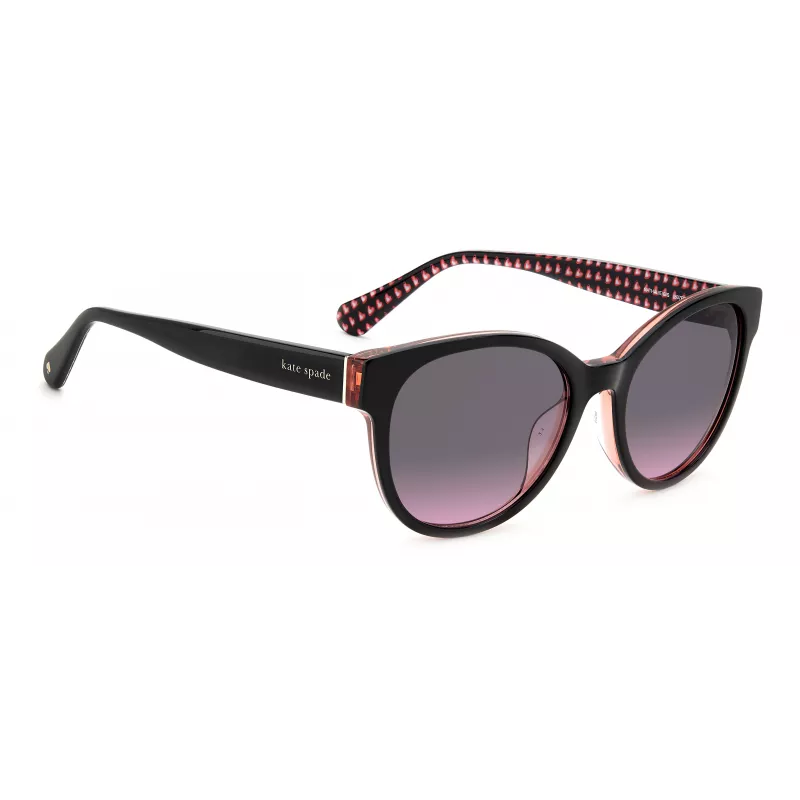 KATE SPADE Damskie okulary przeciwsłoneczne Nathalie GS807 - Czarna oprawka acetatowa, szare gradientowe soczewki 55/17/140 mm