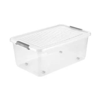 keeeper Pudełko z pokrywą na kółkach clipbox Leo 59x38x24cm 37L Przezroczyste
