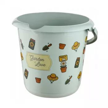 keeeper Deco Wiadro 10L Ilvie Garden, Okrągłe, Ø30 x 28 cm, Delikatna Zieleń z Nadrukiem, Plastik, Metalowy Uchwyt Wahliwy