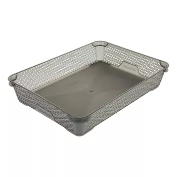 keeeper mirko A4 Mini koszyk do przechowywania, krystaliczny szary przezroczysty, układany w stos, 36 x 26,5 x 7 cm