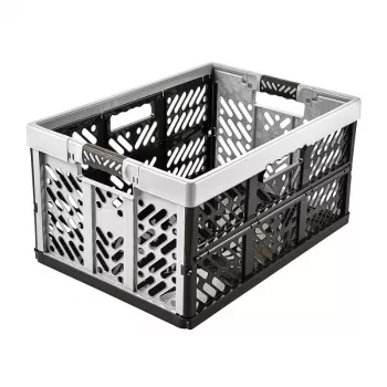 keeeper Profi Folding Box ben, 45 L, Light Silver – Ładowność 50 kg, Składany i układany w stos, Oszczędzająca miejsce skrzynia do przechowywania z miękkimi uchwytami, PP/TPE, 54 x 37 x 28 cm