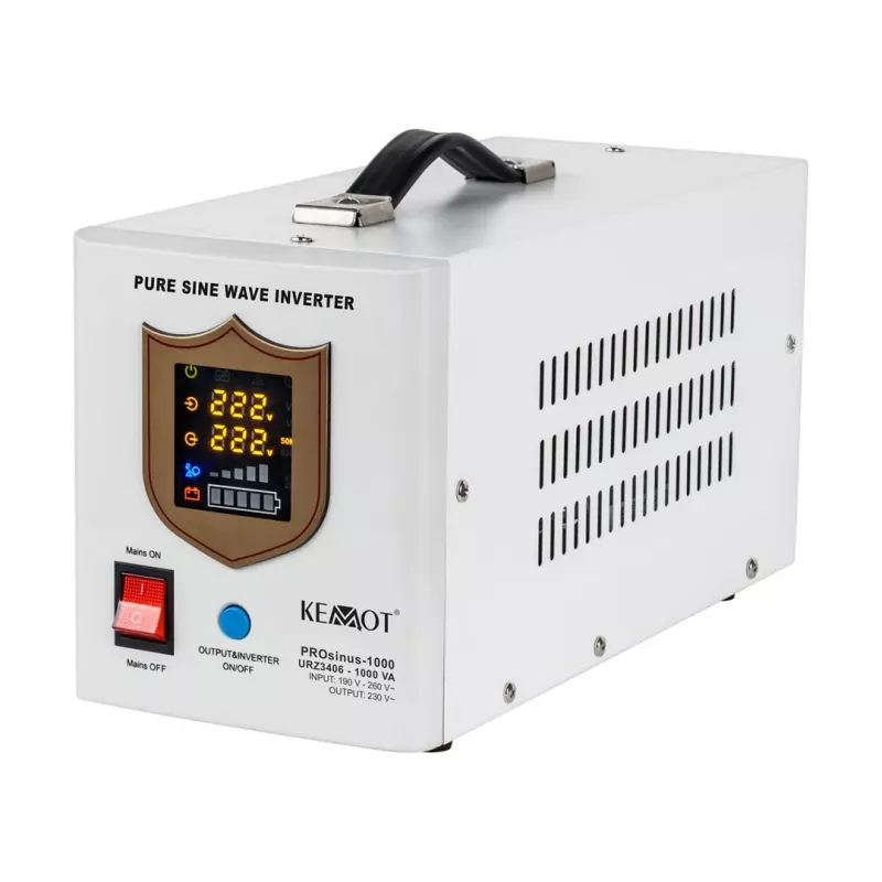 KEMOT PROsinus-1000 Zasilacz awaryjny – Falownik czysta sinusoida z funkcją ładowania 12V, 230V, 1000VA/700W