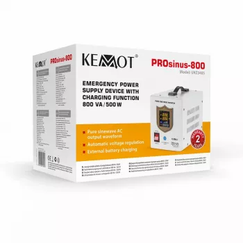 KEMOT PROsinus-800 Zasilacz awaryjny – Falownik czysta sinusoida z funkcją ładowania 12V, 230V, 800VA/500W
