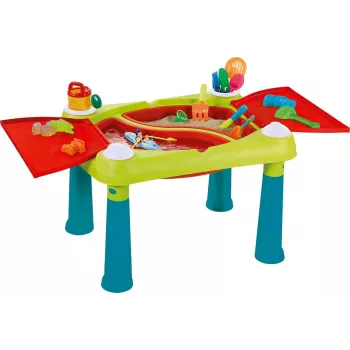 KETER Creative Fun Table Turkusowo/Czerwony – Dwufunkcyjny stolik dla dzieci z odwracanym blatem, stołkiem, akcesoriami do rysowania i budowania