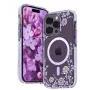 Kingxbar Apple iPhone 14 Pro etui MagSafe z nadrukiem piwonii, seria Flora, fioletowe