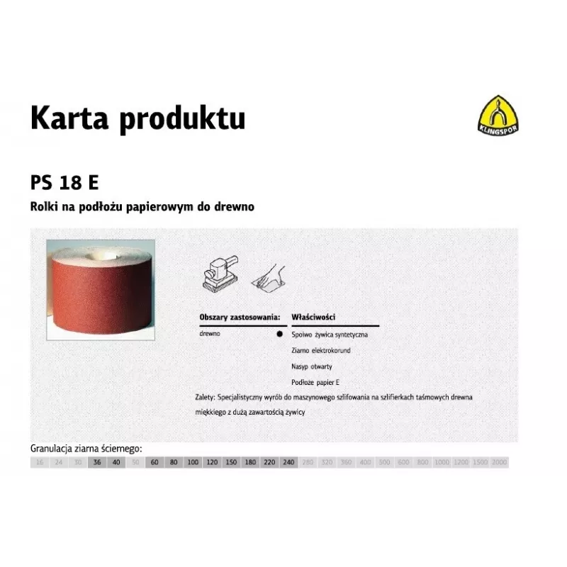 KLINGSPOR PS 18 E Rolka ścierna 150mm x 50m P80 Tlenek glinu Podłoże E-Paper
