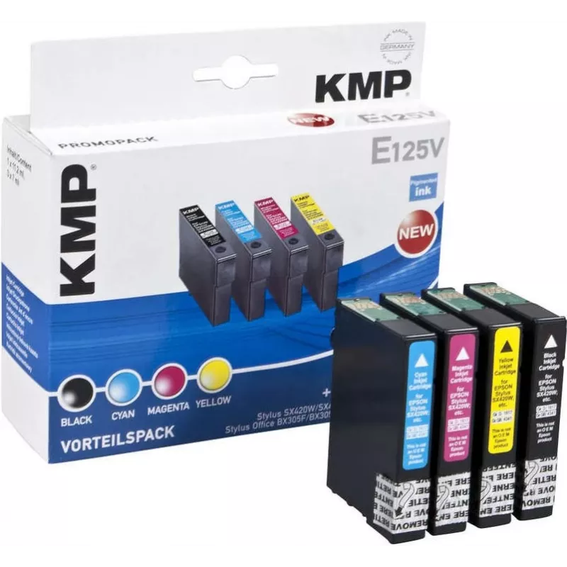 KMP E125V Kompatybilny Zestaw 3 Tuszów – Cyan, Magenta, Yellow dla Epson Stylus SX230, SX235, SX430, SX438, WorkForce WF-3520, WF-3530, WF-3540, WF-7015, WF-7515, WF-7525 1617,4050