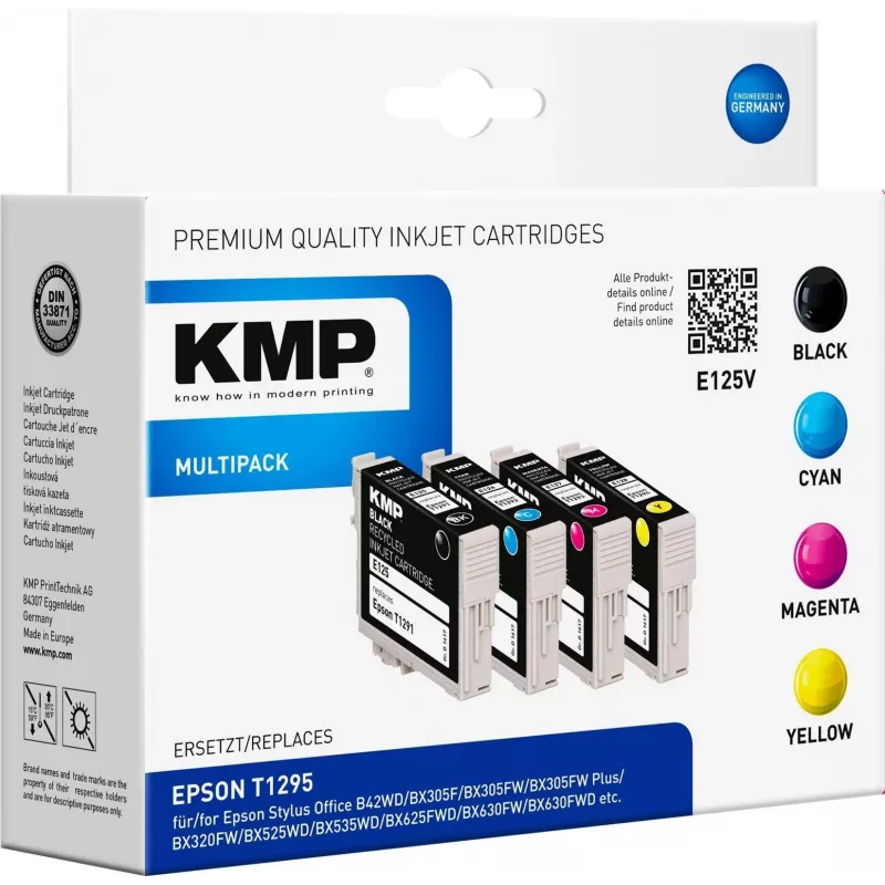 KMP E125V Kompatybilny Zestaw 3 Tuszów – Cyan, Magenta, Yellow dla Epson Stylus SX230, SX235, SX430, SX438, WorkForce WF-3520, WF-3530, WF-3540, WF-7015, WF-7515, WF-7525 1617,4050