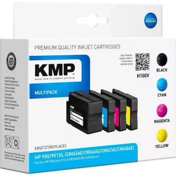 KMP H100V Wielowydajny Zestaw Wkładów Atramentowych - Czarny, Cyjan, Magenta, Żółty - Kompatybilny z HP Officejet Pro 251dw, 276dw, 8100, 8600, 8610, 8615, 8620, 8625, 8630 - 4-Pak