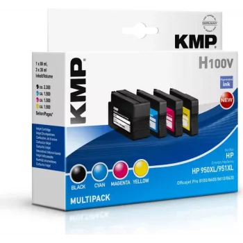 KMP H100V Wielowydajny Zestaw Wkładów Atramentowych - Czarny, Cyjan, Magenta, Żółty - Kompatybilny z HP Officejet Pro 251dw, 276dw, 8100, 8600, 8610, 8615, 8620, 8625, 8630 - 4-Pak