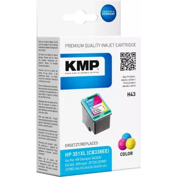 KMP H43 trójkolorowy kompatybilny wkład z tuszem (cyjan, magenta, żółty) - 21 ml - zamiennik HP 351XL / CB338EE - do HP Officejet J6413, J6415, Photosmart C4450, C4470, C4472, C4524, C4585, C5225, C5288 1707.4351