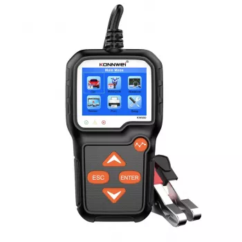 KONNWEI KW650 Miernik baterii - 6V/12V/24V Analizator akumulatorów z kolorowym wyświetlaczem LCD, test rozruchu i układu ładowania, 100-2000 CCA, wiele norm (CCA, DIN, EN, IEC, JIS, SAE)