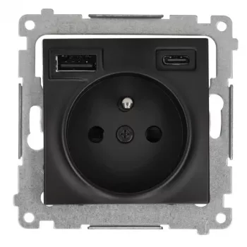 KONTAK-SIMON SIMON 54 Moduł czarny matowy – 1x gniazdo Schuko 16A 250V + 2x USB (Typ A i C) 2.1A, zaciski śrubowe
