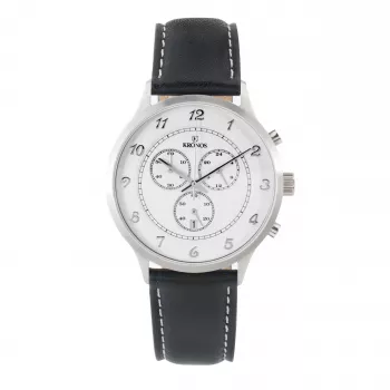 Zegarek męski KRONOS Quartz Analog 40mm Koperta ze stali nierdzewnej Czarny pasek skórzany 783.35.19